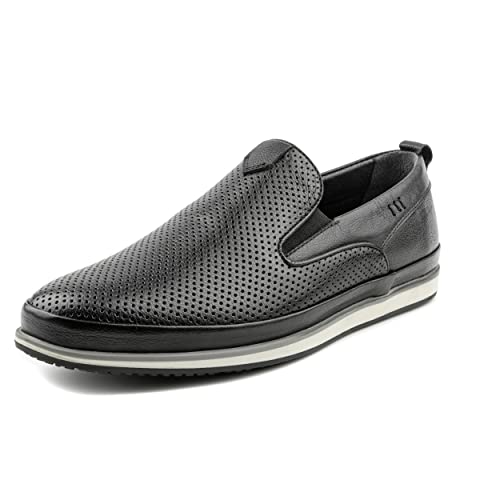 Men's Slip-On Loafers, Classic Fashion Sneakers, Flats Casual Lightweight Comfortable Breathable Mesh Perfed Leather Upper, Lining and Insole, Thermoplastic Sole