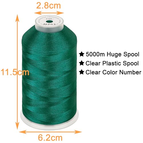 Image of New brothread - Single Huge Spool 5000M Each Polyester Embroidery Machine Thread 40WT for Commercial and Domestic Machines - Peacock Green (Janome Color)