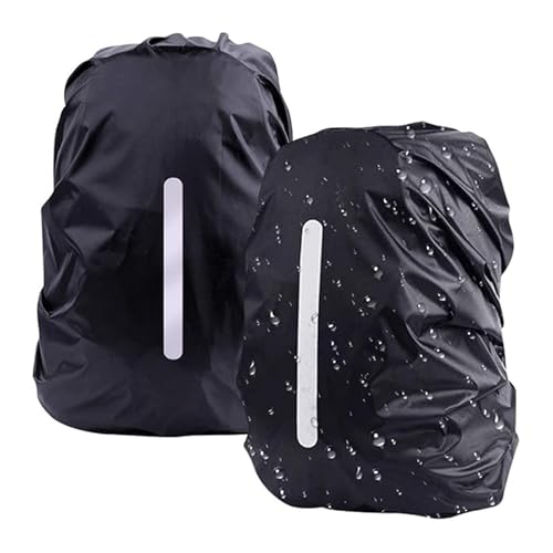 LHatrance 2Pcs Waterproof Rain Cover for Backpack, Reflective Rainproof Protector for Anti-dust and Anti-Theft for Outdoor, Cycling, Camping, Hiking, Black (Large (40-50L))