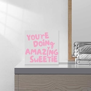 Girly Room Decoration Wood Box Sign For Shelf Restroom Home Tabletop Desk DecorRustic Cute Wood Box Decorative Signs 5 X 5 Inch