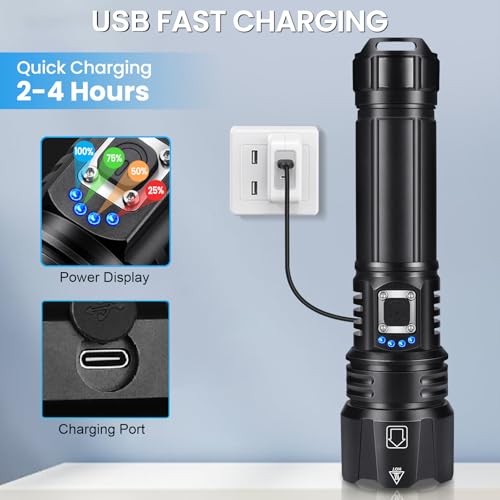 Image of Rechargeable Flashlights High Lumens, 99,000 Lumen Brightest Led Flashlight with 5 Modes & 15H Long Runtime, Powerful Waterproof Handheld Flash Light, Super Bright Flashlight for Home, Camping