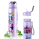 Vilntrosia 750ML/25OZ Water Bottle with Straw,K-popS Double-Sided Cartoon Pattern Girls Boys Water Bottle,Leakproof Kids Water Bottles With Handle,Drinks Bottle for School,Camping,Travel,Party