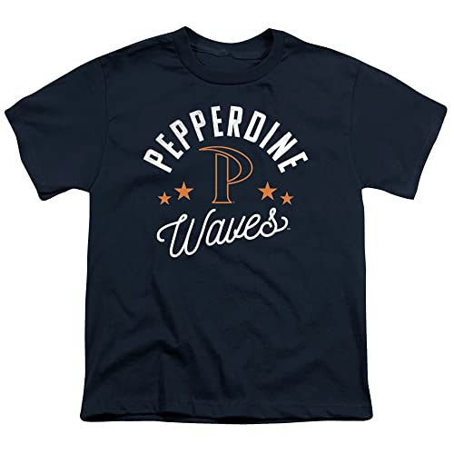 Pepperdine University Official Waves Unisex Youth T Shirt,Navy, Large