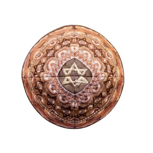 Yair Emanuel Star of David Shades of Brown Gold Embroidered Kippah Kippa SkullCap, Yarmulka Judaica Jewish | YME-11G