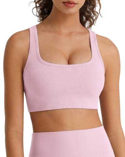 Image of G4Free BareFeel Square Neck Sports Bra Padded for Women - Strappy Y Back Crop Tank Tops Workout Camisole