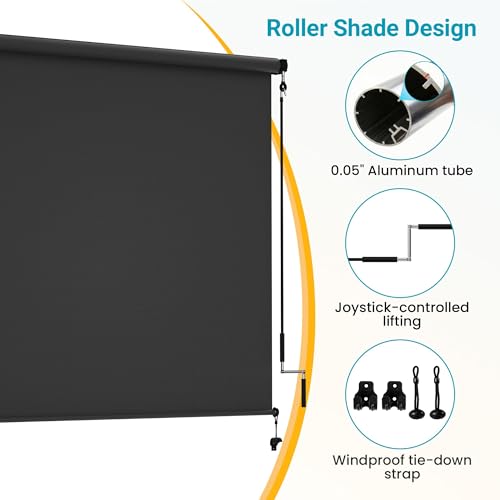 8'W X 8'H Cordless Outdoor Roller Shade for Sun & Privacy Protection by FansaFurn - Used condition - Image 4