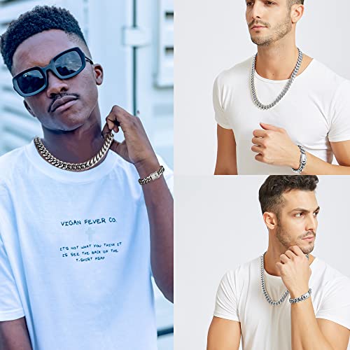 Jxlepe Mens Miami Cuban Link Chain White 15mm Stainless Steel Curb Necklace with cz Diamond Chain Choker3