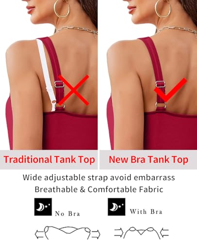 Image of V FOR CITY Women Tank Top with Built-in Padded Bra Adjustable Wide Strap V-Neck Camisole Cotton Cami Shirts