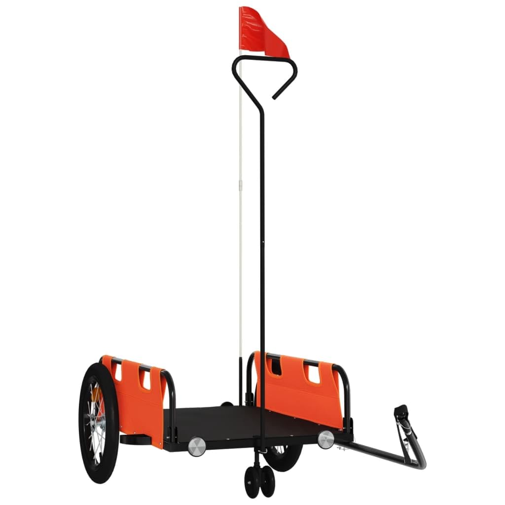 vidaXL Bike Trailer, Pet Cart Carrier for Small Dogs, Dog Bike Trailer with Flag, Dog Bicycle Wagon Cargo Bike Cart, Orange Oxford Fabric and Iron