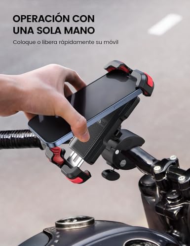 Lamicall Soporte Móvil Bicicleta, Soporte Móvil Moto - 360°Rotación, Liberación con un Botón, Soporte Teléfono Bici para iPhone 17 16 15 14 13 Pro MAX/Plus/Mini, Samsung, 4.7-6.8” Smartphone, Rojo - imagen 3
