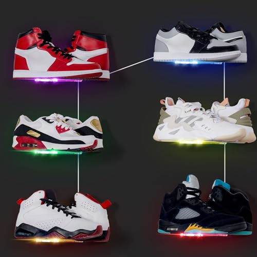 OAPRIRE LED Acrylic Floating Shoe Display 6-Pack | Remote & App Control, 60,000+ RGB Colors, 213 Modes, Music Sync Color Changing, USB Powered, Perfect for Shoe Sizes 6-13
