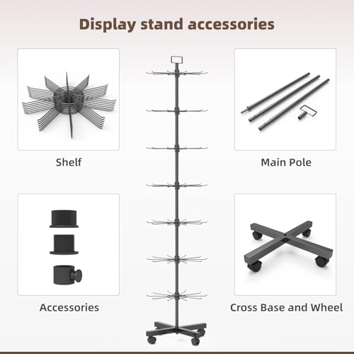 Image of Retail Display Racks 7 Tier Spinning Display Stand, Movable Shop Spinner Rack with Hooks, Retail Display Stand for Jewelry Keyring Hats Socks Toys (Black)