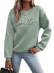 Minetom Pullover Damen Herbst Winter Sweatshirt Rundhals Langarm Pulli Frauen Oberteil Sweatshirts ohne Kapuze B Grün M