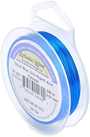 Artistic Wire 24 Gauge / .51 mm Plated Tarnish Resistant Colored Copper Craft Wire, 15 yd / 13.7 m, Silver Blue