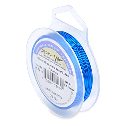 Artistic Wire 24 Gauge / .51 Mm Plated Tarnish Resistant Colored Copper Craft Wire, 15 Yd / 13.7 M, Silver Blue #TOP27