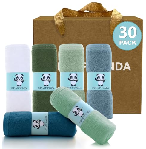 Image of HIPHOP PANDA Baby Washcloths, Rayon Made from Bamboo - 2 Layer Ultra Soft Absorbent Newborn Bath Face Towel - Reusable Baby Wipes for Delicate Skin - Sage and Teal, 30 Pack