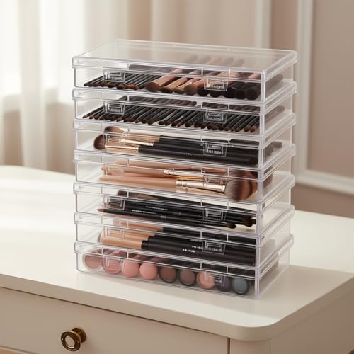 Image of Goodma 6 Pieces Rectangular Empty Mini Clear Plastic Organizer Box | 180 x 110 x 30 mm, Hinged Lids, For Small Items, Craft Projects