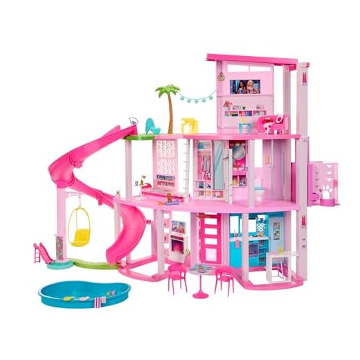 Spielzeug korrekt zusammenbaut 7 BARBIE - Traumvilla, Poolparty Puppenhaus mit mehr als 75 Teilen und Rutsche über 3 Etagen, Haustieraufzug und Spielbereiche für die Welpen, für Kinder ab 3 Jahren, HMX10