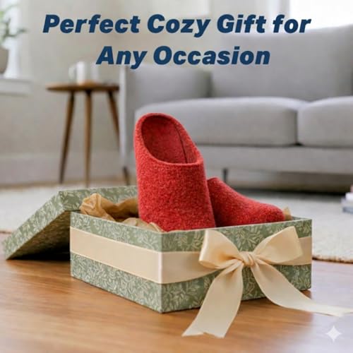 Image of Wool Felt Mule Slippers for Women & Men, Handmade 100% Natural Wool Backless House Shoes with Premium Suede Sole, Warm Breathable Indoor Slip-On
