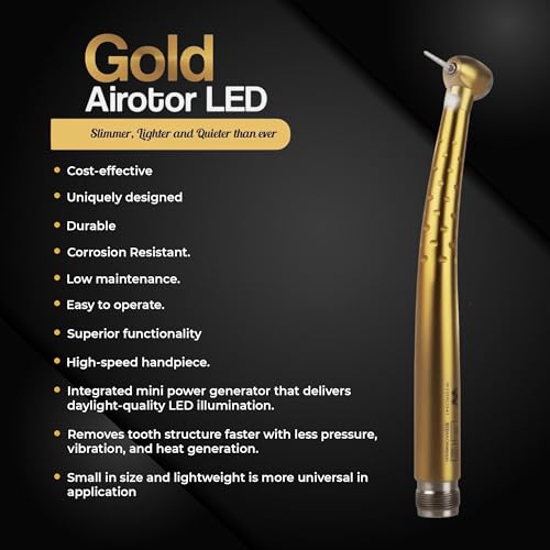 Image of Waldent Aura Gold LED Special Edition Airotor (W-154) Dental Handpiece | High-Speed, Advanced LED Illumination, Push Button Chuck, Durable Stainless Steel, Ergonomic Design