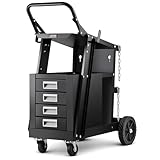 VEVOR Schweißwagen 2 Ablageflächen mit 4 Schubladen Schweißmobil Max. 100-120kg Wagen für Schweßgeräte mit 2 Gasflaschenhalterung Ideal für Handschweißen Schutzgasschweißen Argon-Lichtbogenschweißen