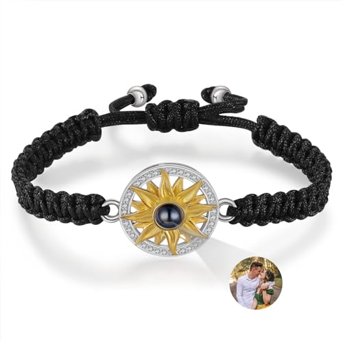 Glooraca Pulseras de fotos personalizadas con imagen en el interior pulsera personalizada para niñas y niños regalos de fotos personalizados para hombres y mujeres día de San Valentín (Girasol-Negro)