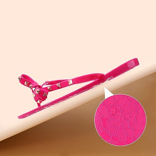 Image of TYFLOVE Women Rivet Flip Flops Studded Jelly Thong Sandals with Bow Summer Bowtie Flat Beach Rain Shoes