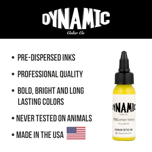 Image of Dynamic Color Lemon Yellow Tattoo Ink, Made in USA Since 1990, 1 oz | Sterilized and lot-numbered for full traceability; established American brand trusted by artists worldwide