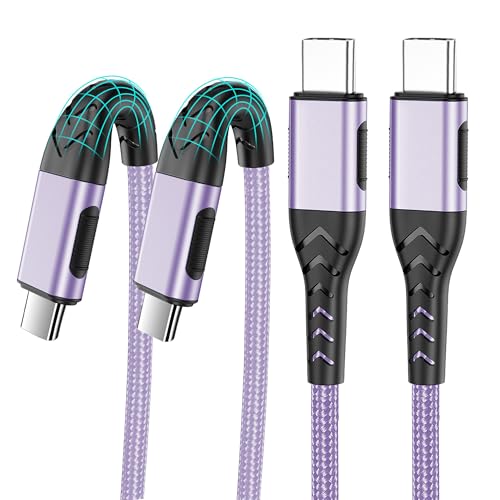 Image of Durcord USB C to USB C Cable, 2Pack 100W 6ft USB C Charger Cable Fast Charging for Android /Phone /Pad, Type C to Type C Charger Braided USB Cable Compatible with Phone 16 /15 Pro Plus Max Purple
