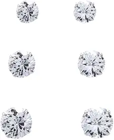 Kit Trio Brincos Prata 925 Zircônia Solitário Antialérgico