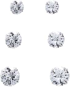 Kit Trio Brincos Prata 925 Zircônia Solitário Antialérgico