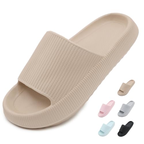 Yohoda Badeschuhe Damen Cozislides Original Slippers Herren Super Weich Wolken Hausschuhe rutschfeste Badelatschen Sommer Cloud Slides Dicke Sohle Badeschlappen Khaki 42/43