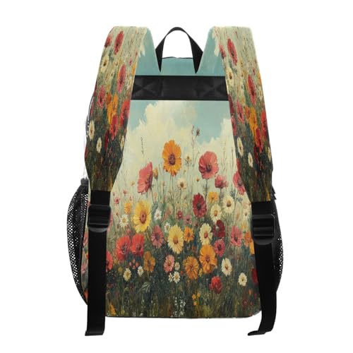 Wild Flowers Oil Painting Clear Backpack - Stadium Approved Large 15.7-inch Waterproof Transparent Bag for Sports, Concerts, Work, Travel#2373