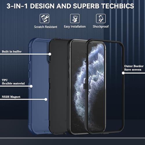 Image of SunStory Compatible with iPhone 11 Pro Max Case with HD Screen Protector, 3-Layer Heavy Duty Full-Body Cover,3 in 1 Hybrid Protective Case for iPhone 11 Pro Max 6.5 inch,Blue