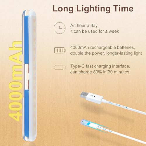 Image of Benreom 2 Pack Vanity Lights for Mirror with 4000mAh Rechargeable Battery, Touch Control Dimmable Makeup Light with 3 Color Modes, Magnetic 360 Adjustable LED Bathroom Mirror Light, Dark Wood
