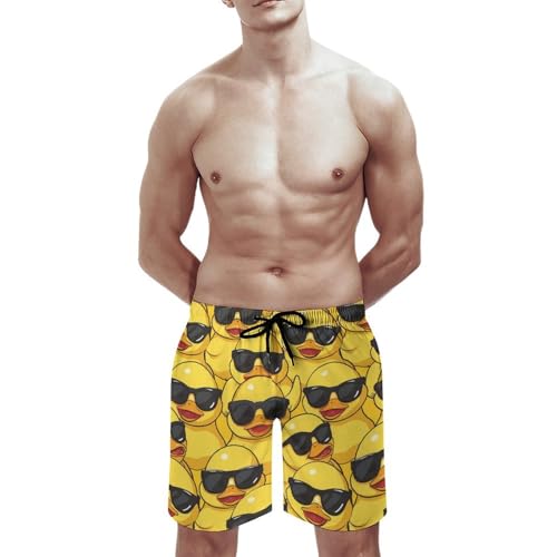 Yellow Duck with Glasses Men's Swim Trunks Quick Dry Swimwear Beach Shorts with Pocket Bathing Suits2