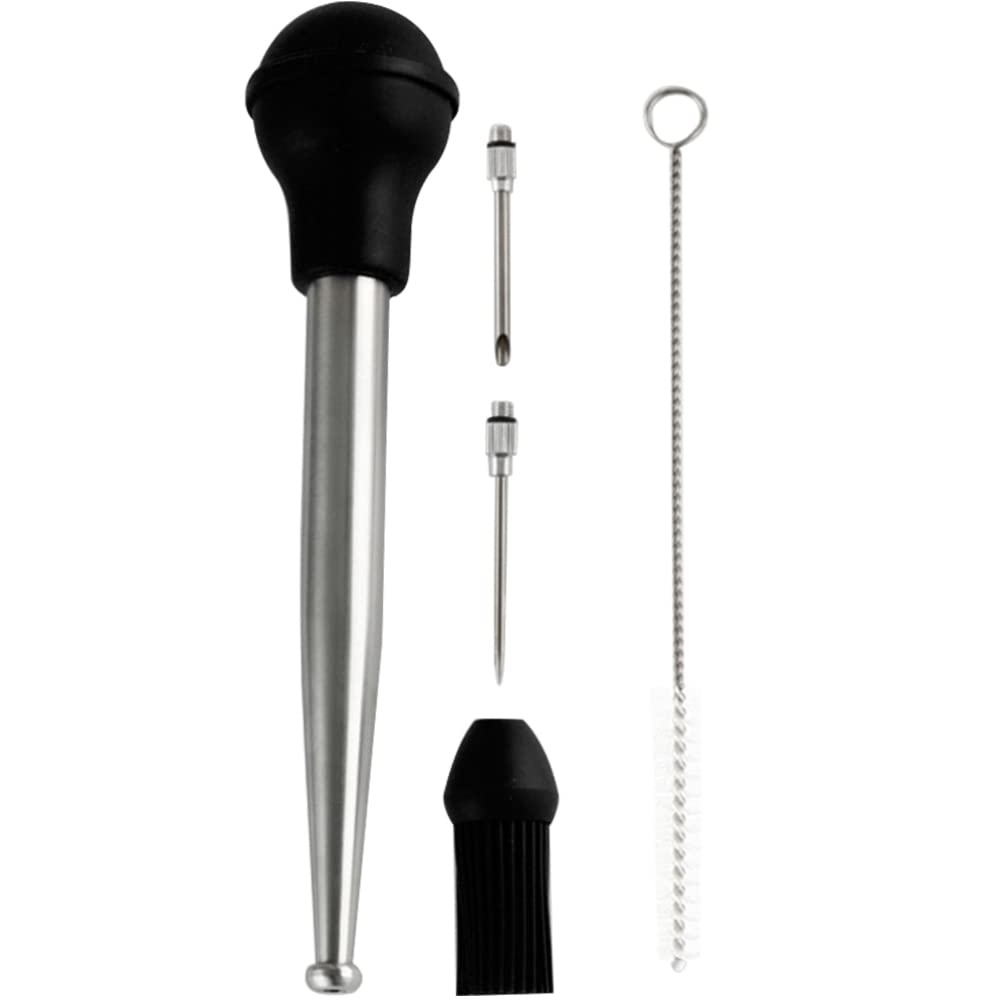 Kichvoe 1set Turkey Baster Needle and Injector for Cooking Bbq and Marinade Easy to Clean Included Brush