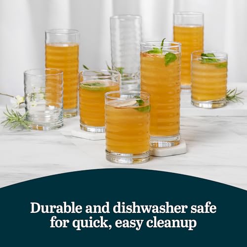 Image of Libbey Pueblo Tumbler and Rocks Glass Set, Wavy and Groovy Drinking Glasses Set, Dishwasher Safe Glasses Drinking Set of 16 for Everyday Family Meals