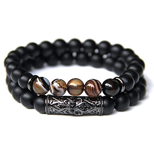 Men Set Bracelet Homme Jewelry 8MM Natural Stone Gold Silver color Micro-inlaid Zircon CZ Ball Beaded Bracelets-Seduce_17cm