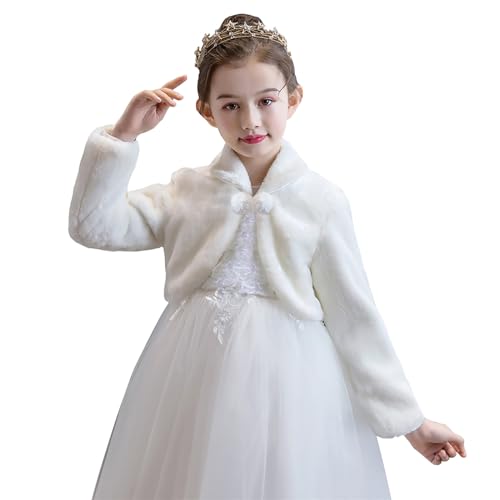 Girl's Faux Fur Long Sleeve Flower Girls Bolero Shrug Cape Jackets for Wedding