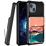 Mxfdegf for iPhone 14 Case, 4-Card Credit Card Holder ID Slot Dual Layer Shockproof Soft Silicone Shell Case for iPhone 14 6.1'',Sunset and Mountain