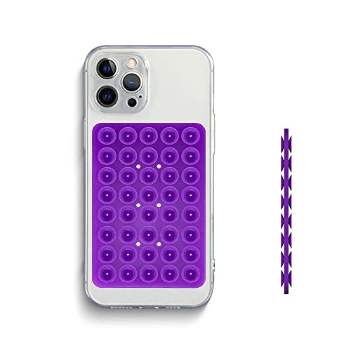 Image of Double Sided Silicone Suction Phone Holder Mount, Silicon Accessory for iPhone and Android, Hands-Free Mirror Shower Phone Holder, TikTok Videos and Selfies (Orange+Purple)