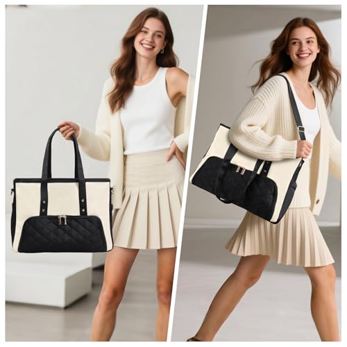 Laptop Tote Bag for Women, Work Bag with Insulated Lunch Compartment, 15.6 Inch Laptop Purse for Office,Teacher,College,Nurse,Travel, Black&White2