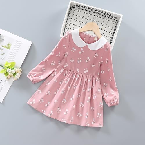 VINUOKER Toddler Fall Winter Long Sleeve Cotton Dress for Girls - Floral Tunic Dress 2-7 Years2