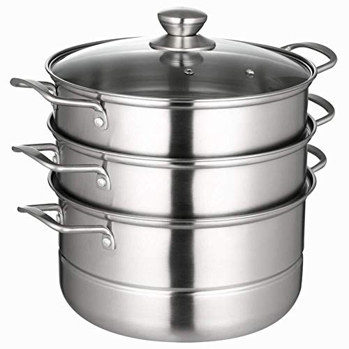 Hyl Vaporeras para Pasta Nivel 3 28cm Vapor del alimento, multifunción de Acero Inoxidable Doble Fondo Vapor del alimento Sopa de Olla, de Uso General Inducción-Segura