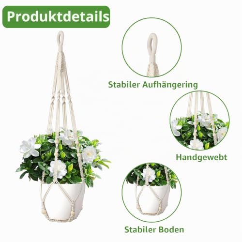 WYCWYQDR 2er Set Makramee Blumenampel 35 Zoll Baumwollseil Weiß – Bild 7