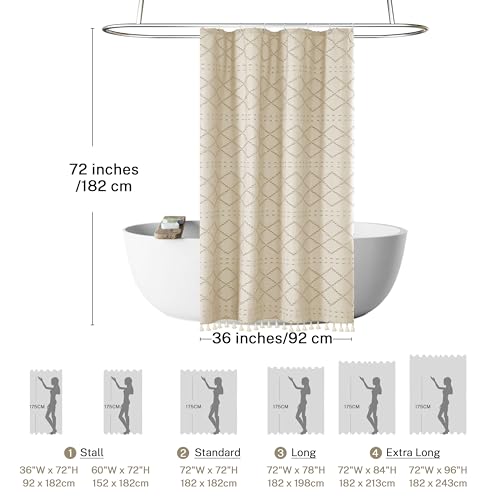 Siiluminisoy Small Stall Boho Shower Curtain Cream/Beige Tassle Woven Fabric Shower Curtain 36 x 72 Half Size Tufted Chevron Striped Textured Modern Farmhouse Minimalist Cloth for Bathroom by Siiluminisoy - Used condition - Image 4