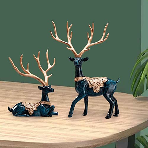 Statue de cerf en résine bleue : figurine animal porte-bonheur pour décoration de table de salon
