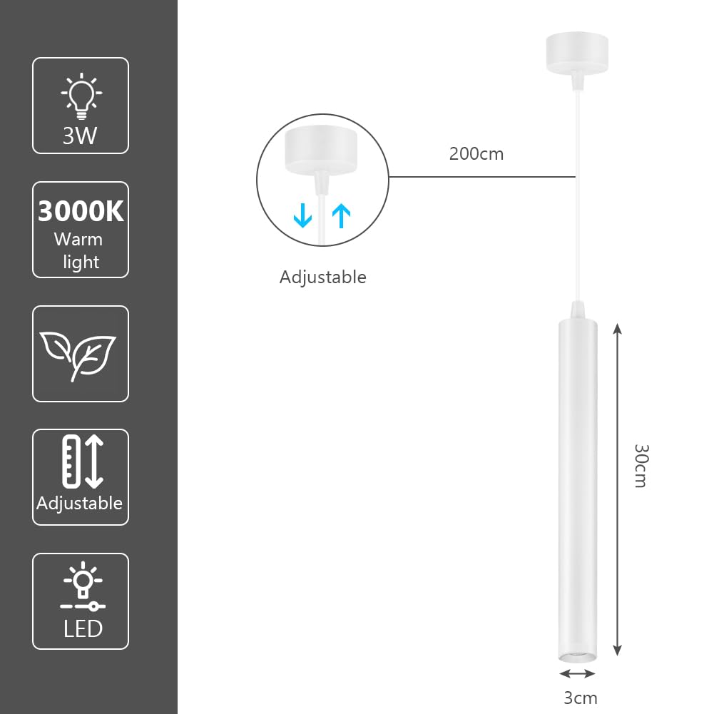 HOTUT Modern COB LED Cylinder Pendant Light,2pcs COB Patch Cylindrical Long Tube Chandelier,Cylinder Ceiling Pendant Lighting,White Cylinder Chandelier,Hanging Bedside Lights for Bedroom Kitchen Bar - Image 2