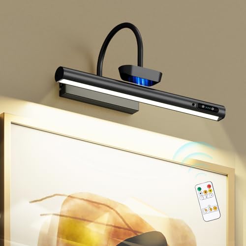 Bridika Picture Light Battery Operated, 13.8in Picture Lights for Wall, 3 Colors & Brightness Dimmable, Rechargeable Art Light for Paintings Photo Dartboard Gallery Bedroom Bathroom Black